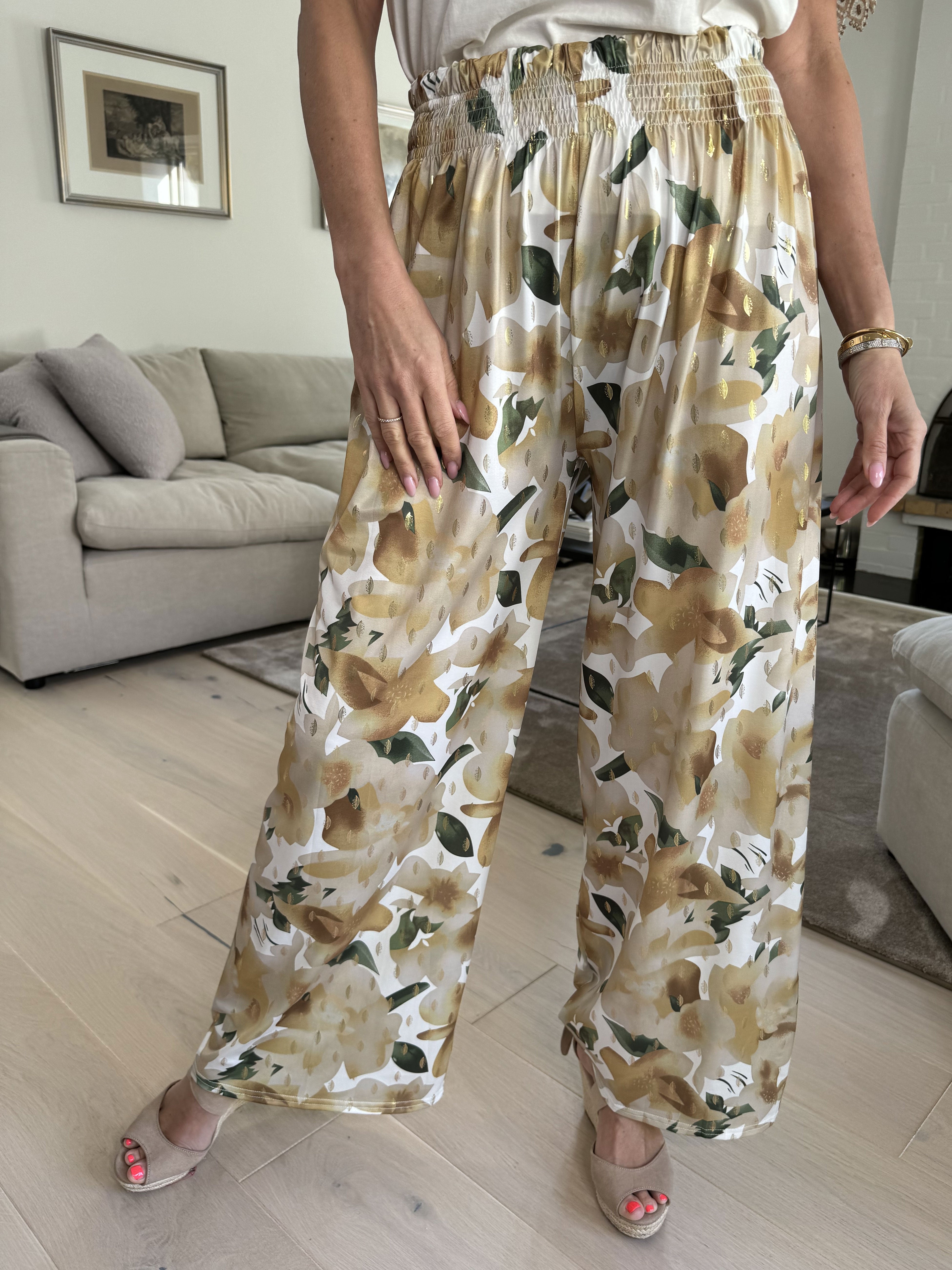Pams sweet flower pants - Elastiske krølfri bukser med elastiklinning